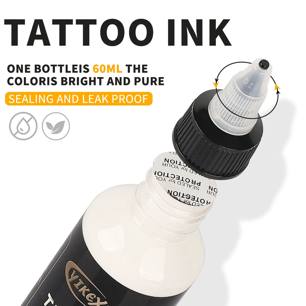Professional Tattoo Ink Pigment 60ml — White, Black & Red Body Art Kit