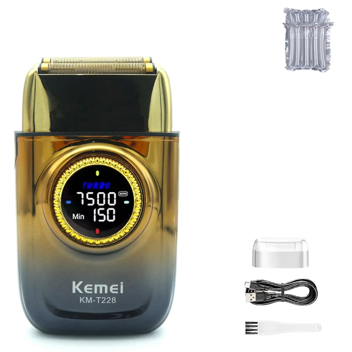 Kemei KM-T228 Professional Reciprocating Foil Shaver — Turbo High Speed, LCD, USB Fast Charge