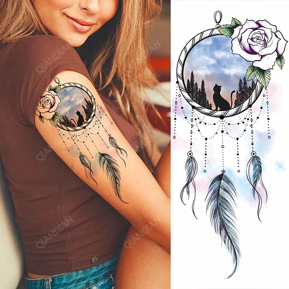 Floral Waterproof Temporary Tattoo — Rose, Lotus & Sunflower Body Art for Women