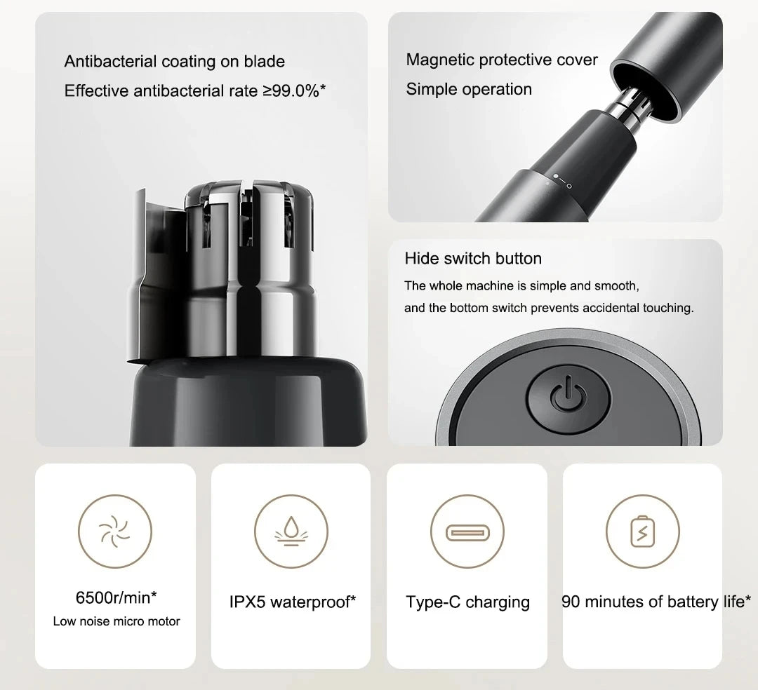 Xiaomi Mijia Electric Nose Hair Trimmer — Antibacterial Coating, Painless 6500RPM Ear & Nose Clipper