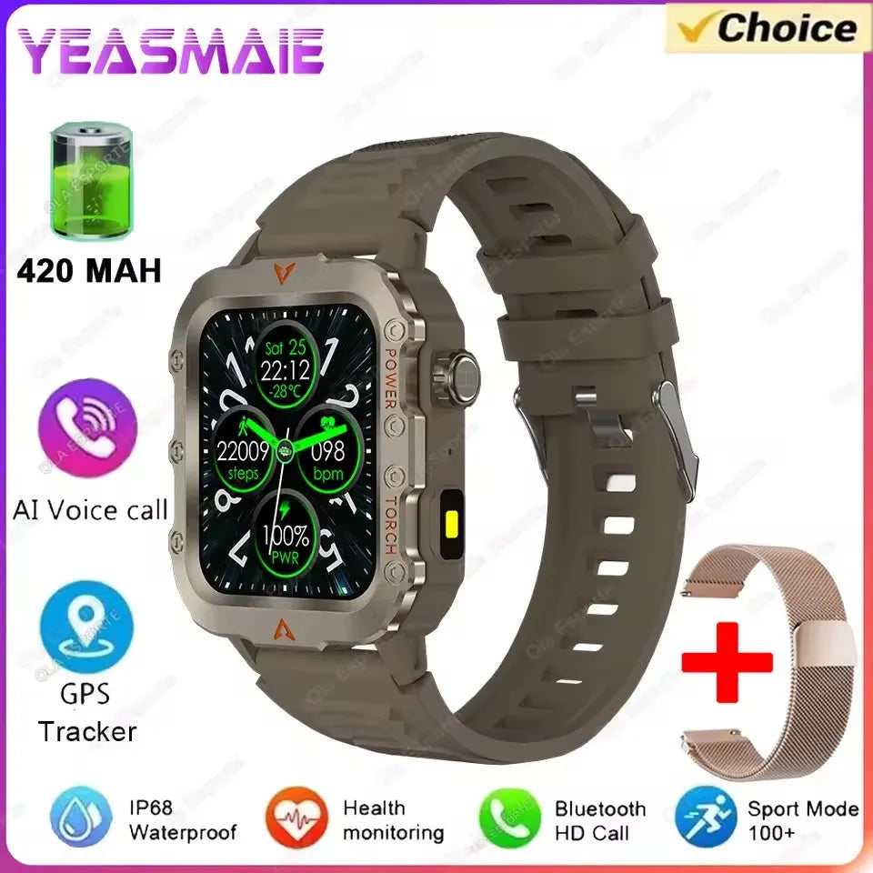 2026 Rugged Military Smartwatch — Waterproof, AI Voice, Health Monitor for Men