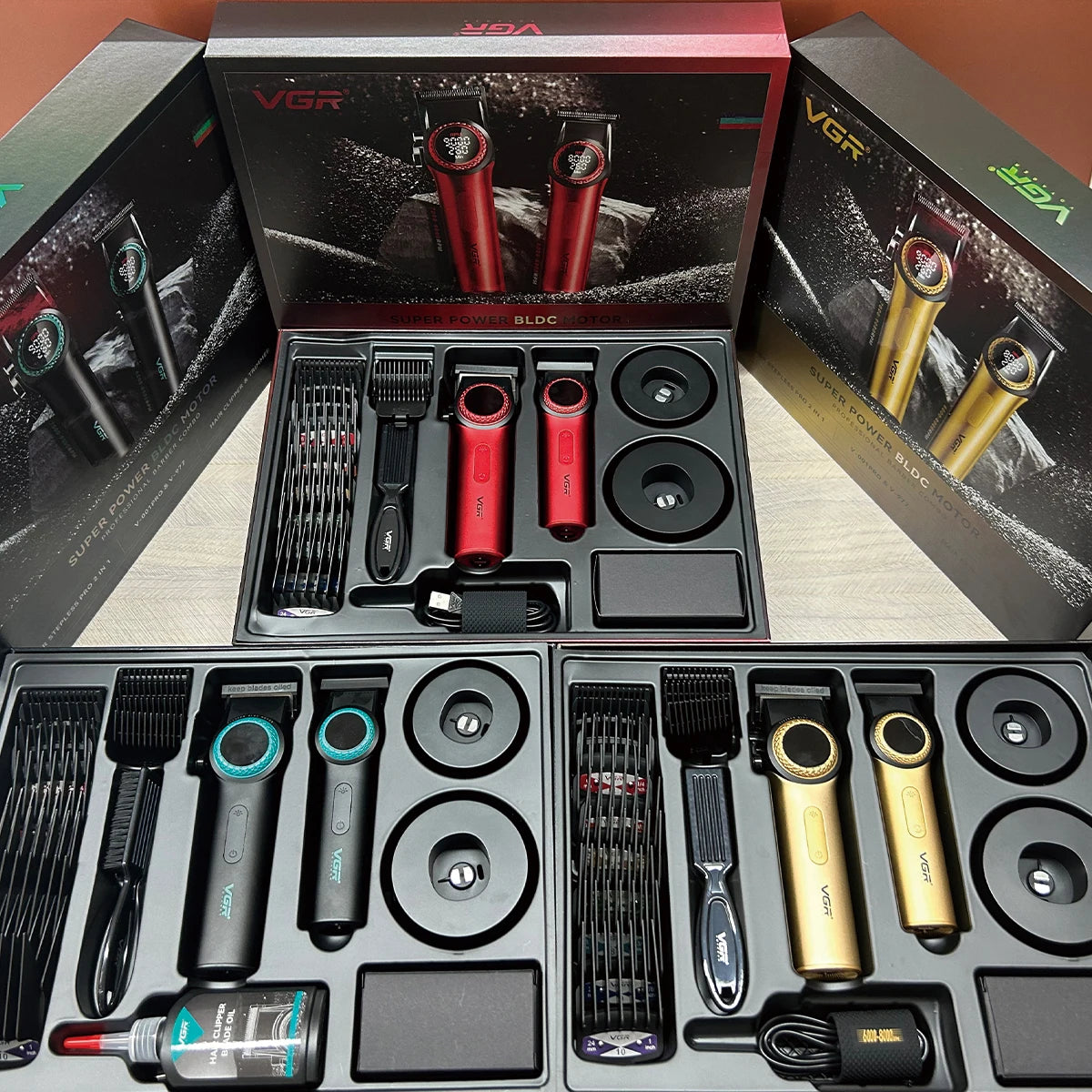 VGR Professional Hair Clipper — 12000RPM LED Digital Carving Electric Clipper V-001 & V-977