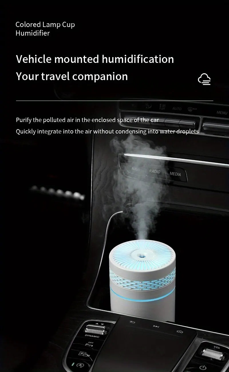 250ml Mini Car Humidifier — USB Spray Mist with LED Light & Essential Oil Diffuser