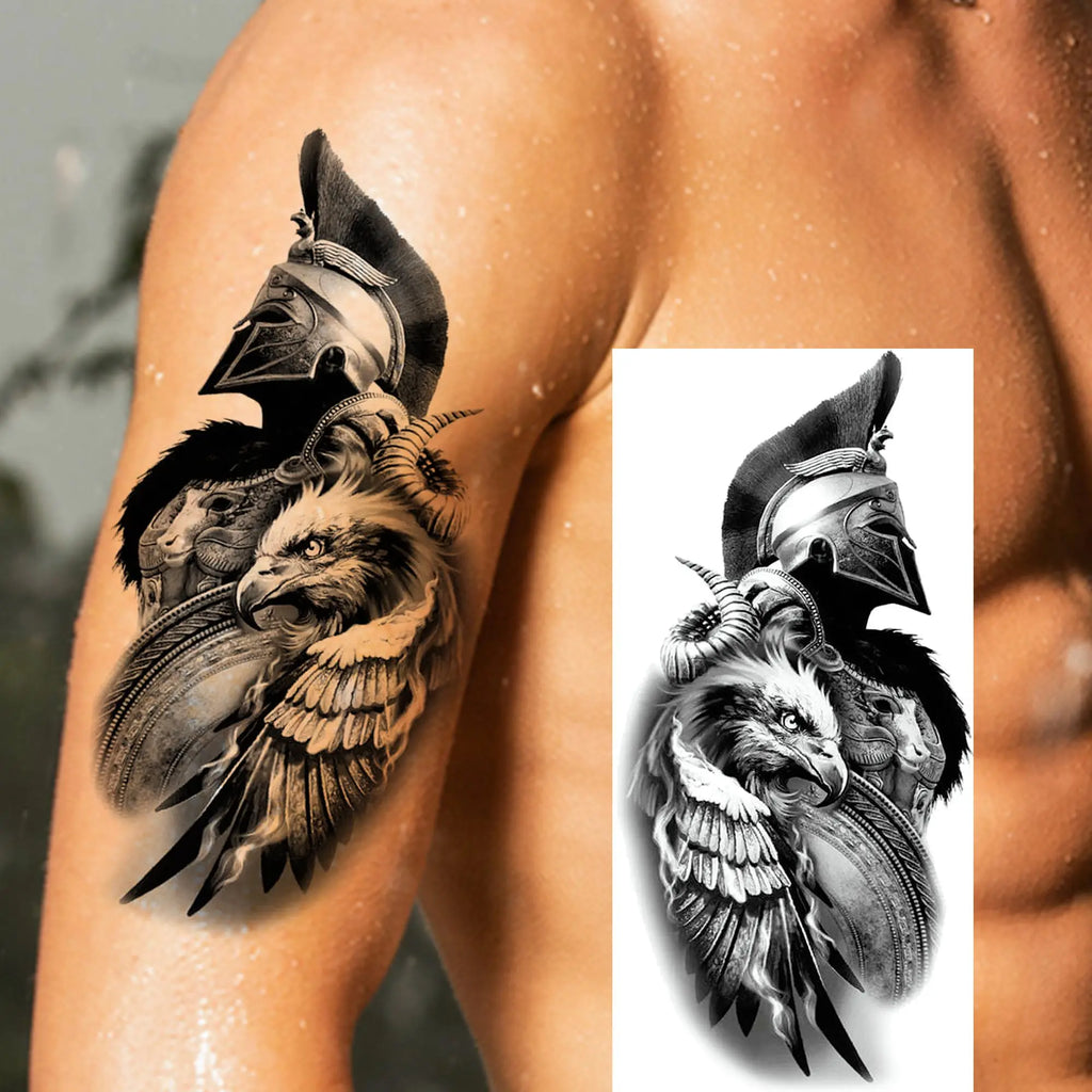 Spartan Warrior Temporary Tattoo — Realistic Waterproof Body Art