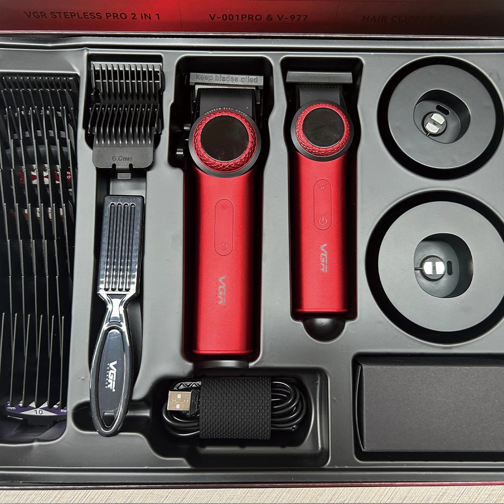 VGR Professional Hair Clipper — 12000RPM LED Digital Carving Electric Clipper V-001 & V-977