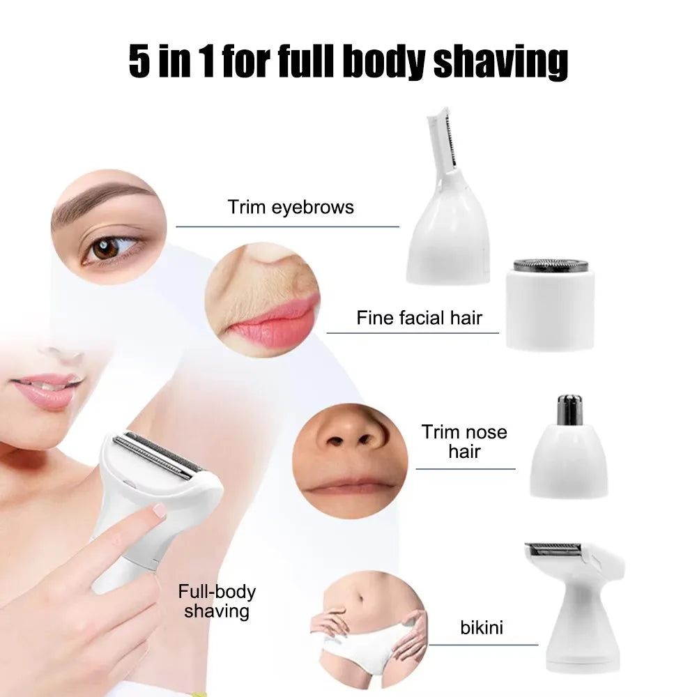 5-in-1 Electric Female Shaver — All-in-One Intimate Care for Armpit, Pubic & Body Hair