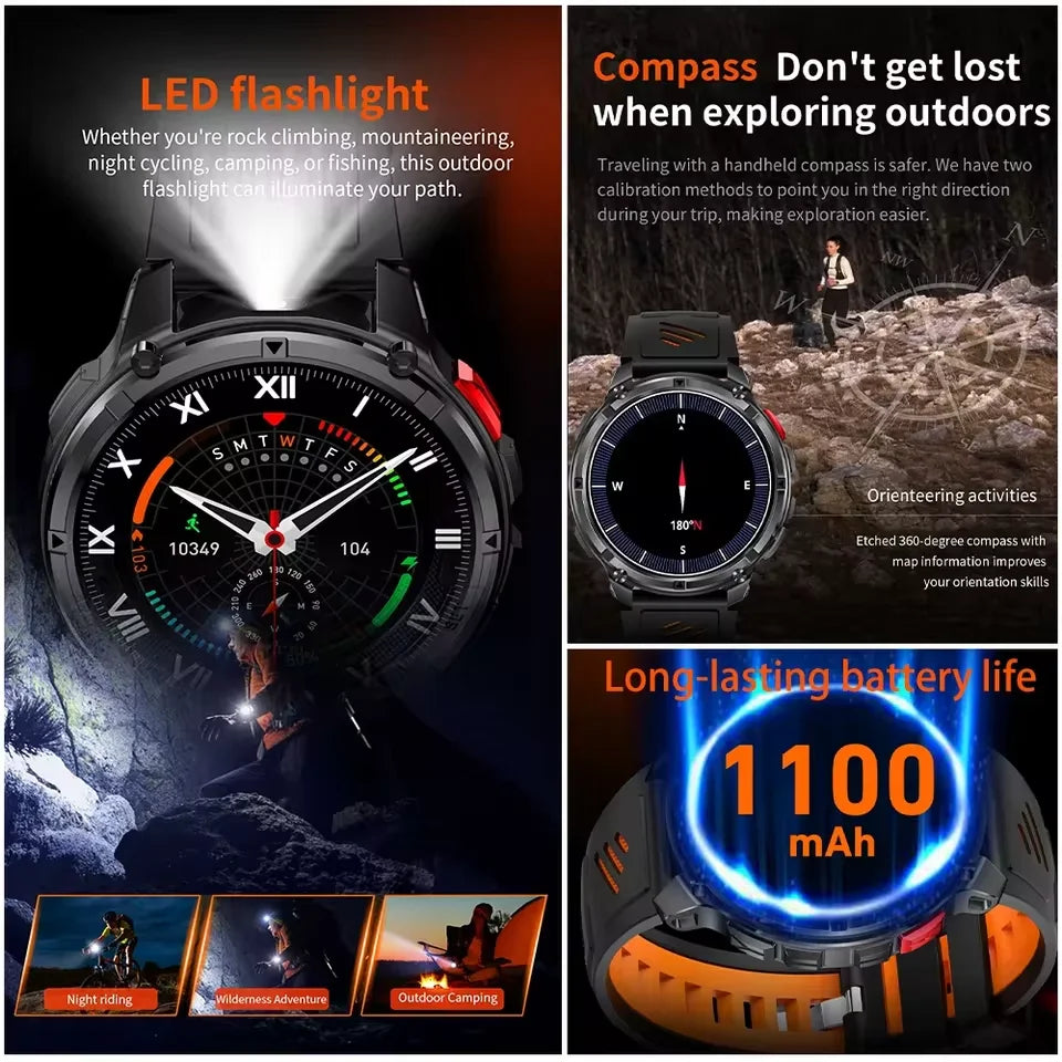 2026 T-Rex3 Pro Military Smartwatch — 1100mAh, GPS, 5ATM Waterproof & Compass