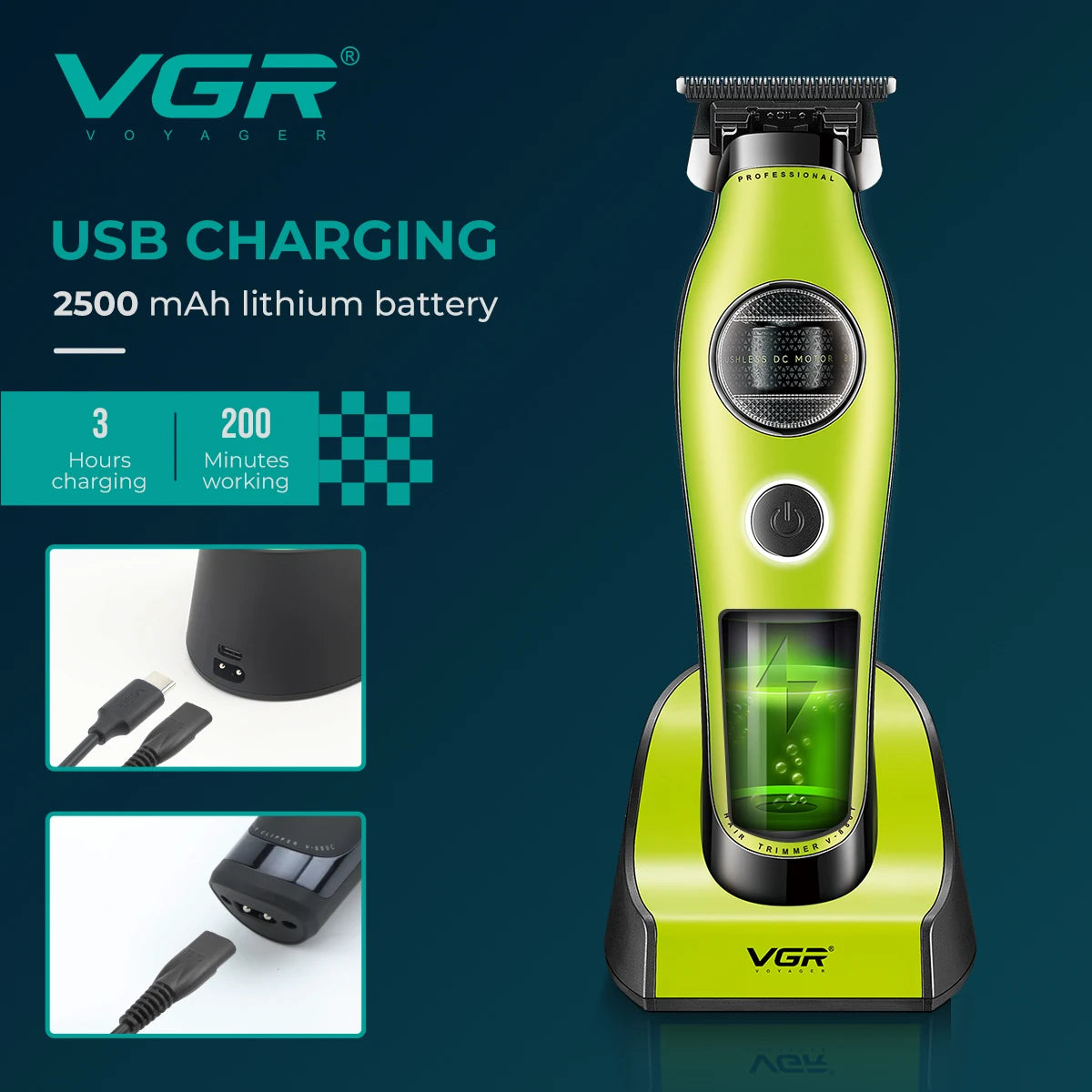 VGR Hair Trimmer Brushless External Rotor Motor Professional Hair Cutting Machine Barber Clippers Cordless Trimmer for Men V-880