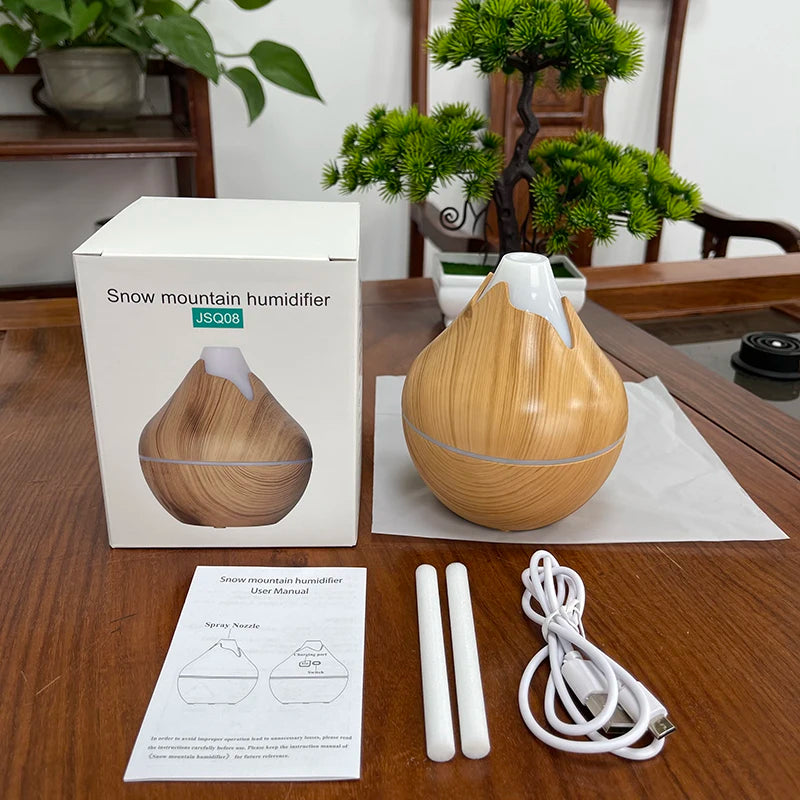 350ml Wood Grain Aromatherapy Diffuser — Remote Control, 7-Color LED Ultrasonic Humidifier