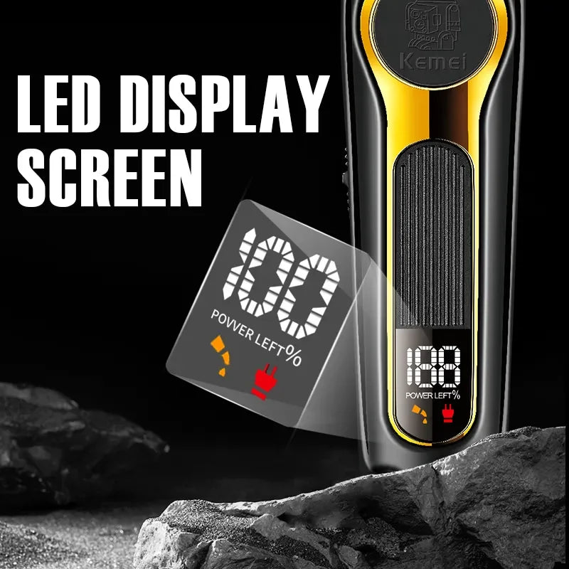 Kemei Professional Hair Clipper Kit — DLC Blade Rechargeable Cordless Barber Trimmer