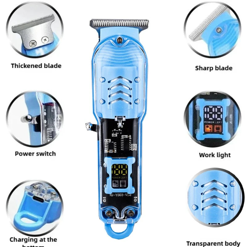 Rechargeable Transparent Hair Clipper — Professional Cordless Electric Trimmer & Shaver for Men
