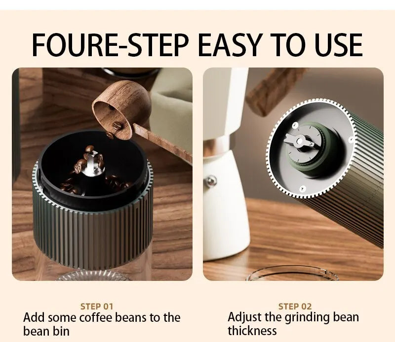 Electric Coffee Grinder with LED Display — Rechargeable Portable Automatic Pepper & Spice Mill
