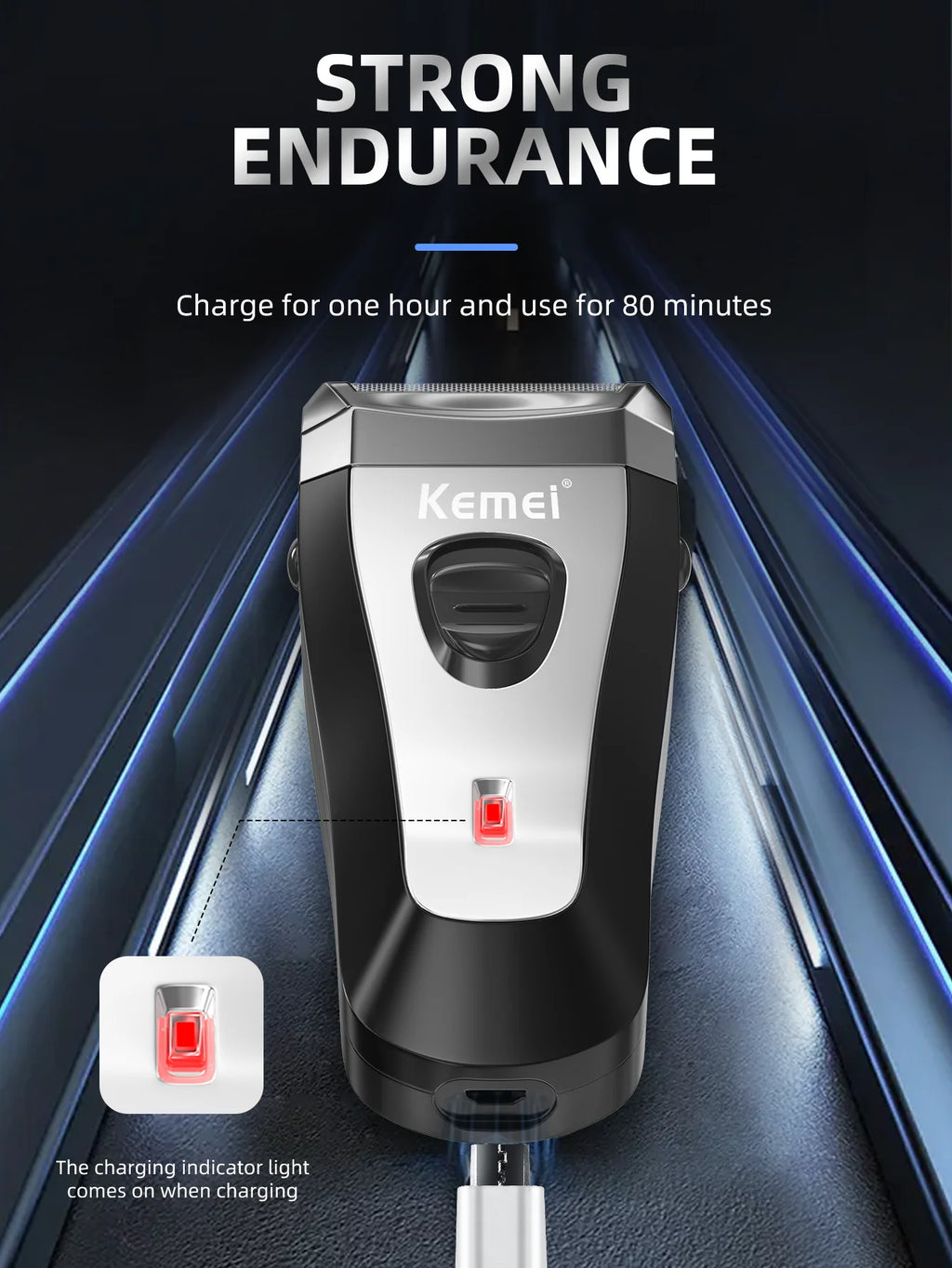 KEMEI KM-9038 Waterproof Reciprocating Cordless Razor USB Rechargeable Shaving Machine Barber Trimmer Electric Shaver for Men