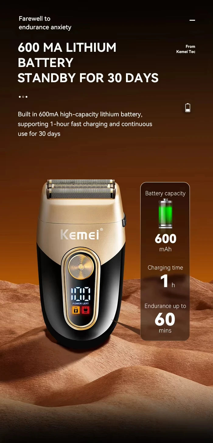 Kemei Professional Hair Clipper Kit — DLC Blade Rechargeable Cordless Barber Trimmer