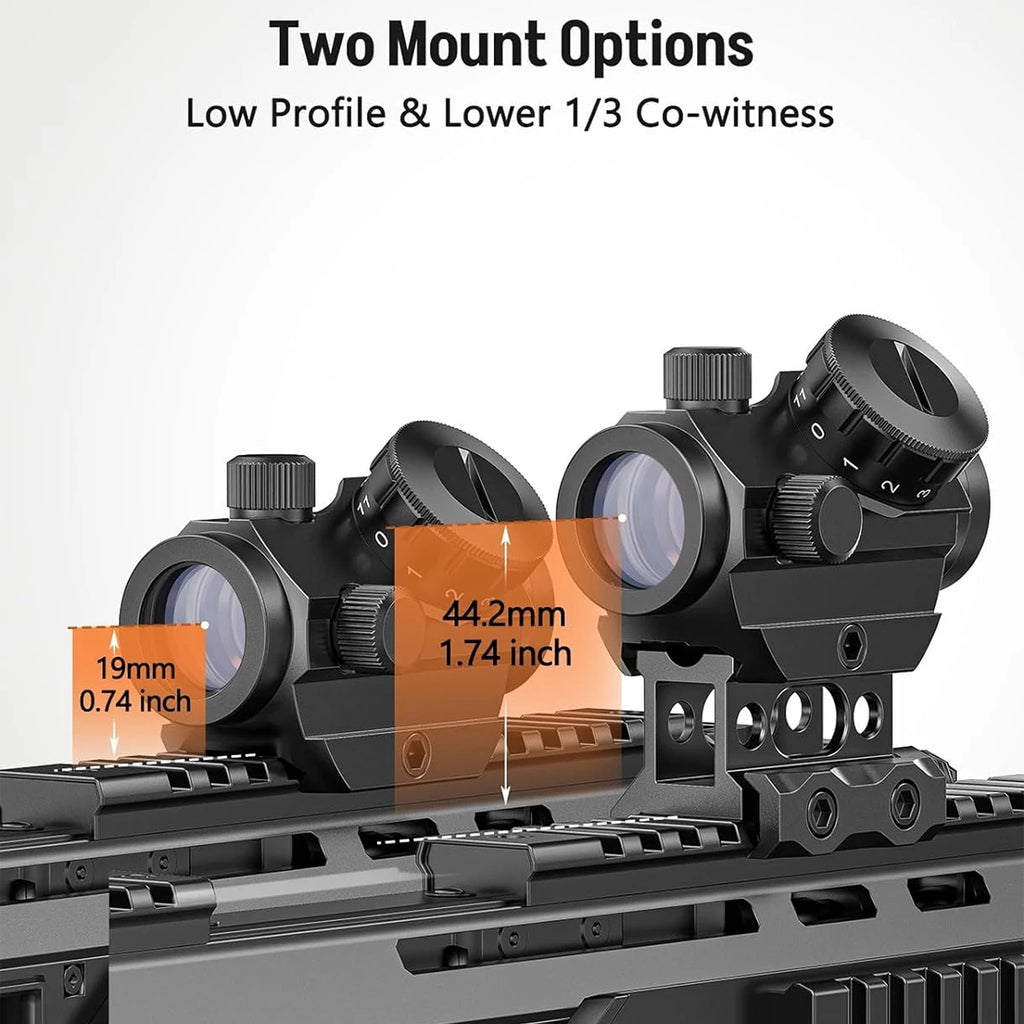 2MOA Red Dot Sight 1x25mm — Waterproof Shockproof Reflex Scope with Riser Mount