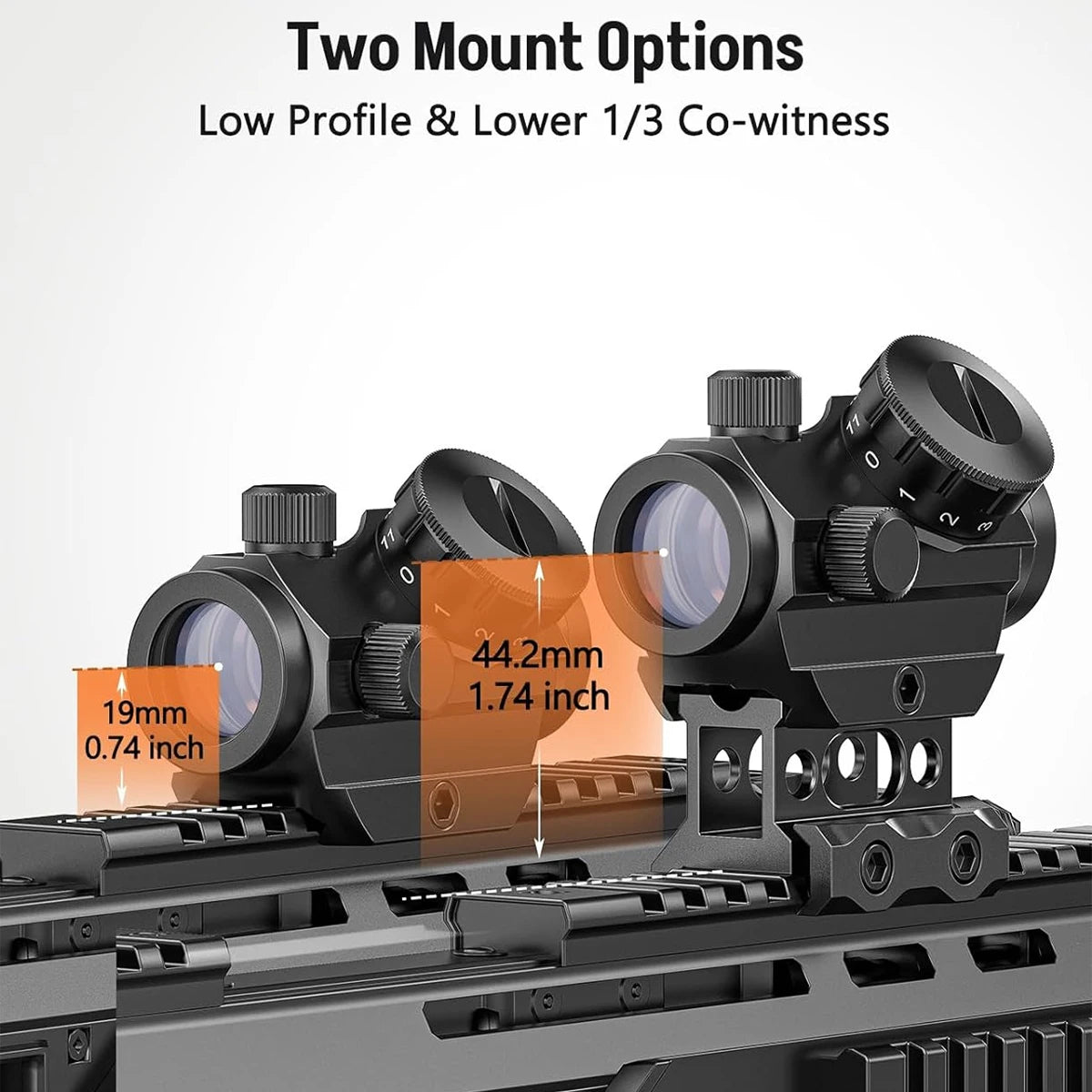 2MOA Red Dot Sight 1x25mm — Waterproof Shockproof Reflex Scope with Riser Mount