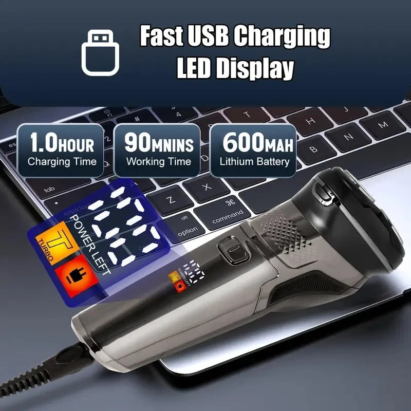 Men's Electric Razor — 3D Flexible Floating Heads, USB Rechargeable with Adjustable Shaving Strokes