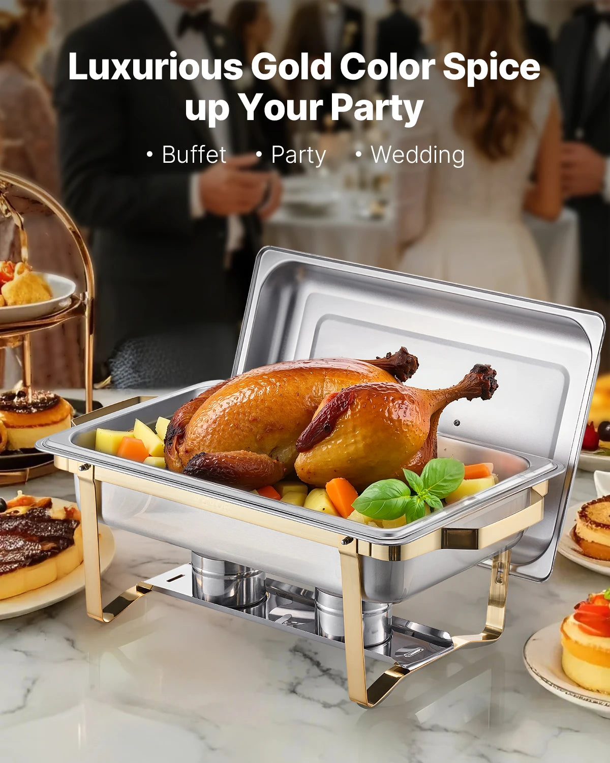 SucceBuy 8Qt Chafing Dish Buffet Set — 4-Pack Stainless Steel Catering Warmer Server