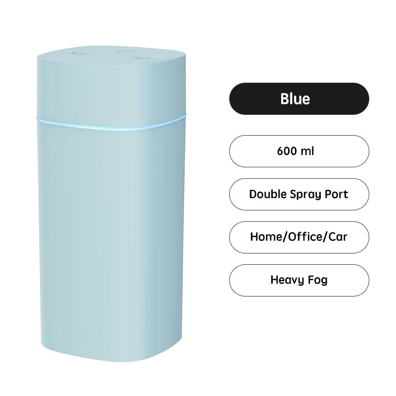 USB Air Humidifier 600ml — Double Spray, Essential Oil Aromatherapy for Home & Office