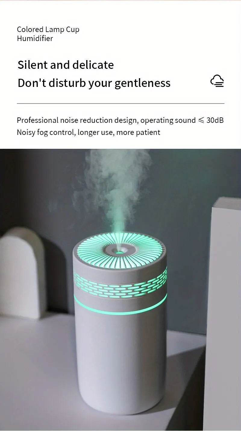 250ml Mini Car Humidifier — USB Spray Mist with LED Light & Essential Oil Diffuser