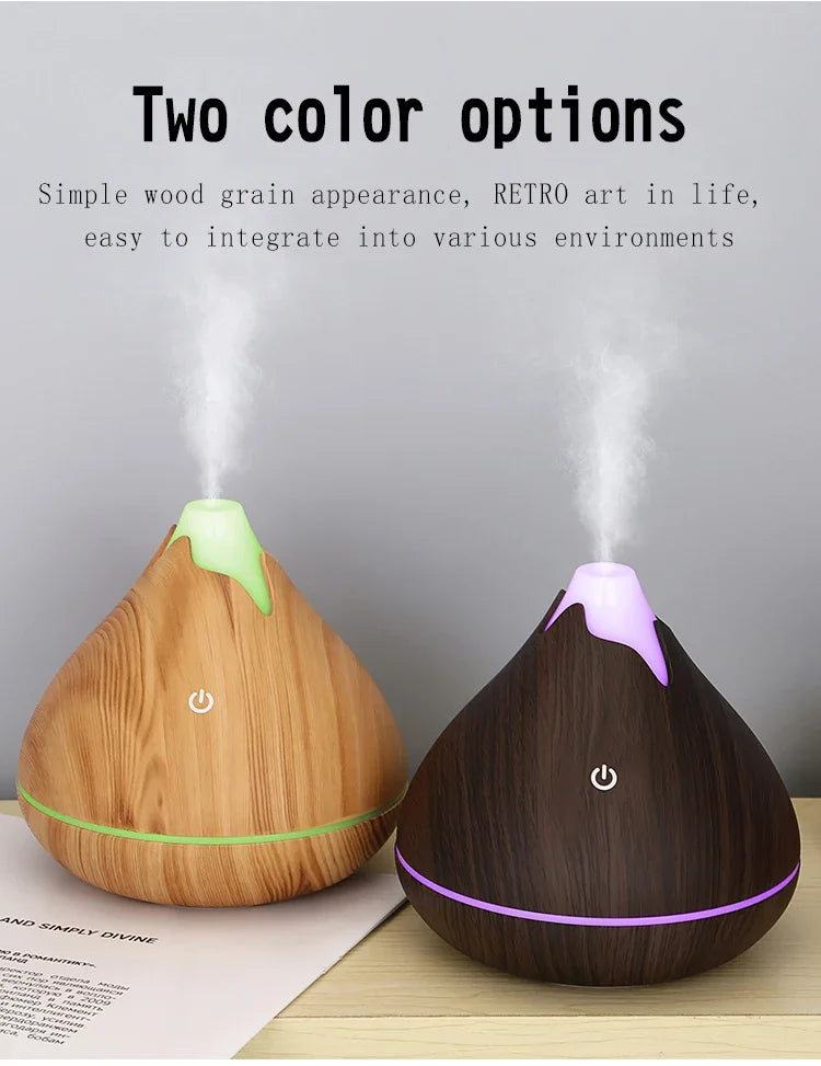 350ml Wood Grain Aromatherapy Diffuser — Remote Control, 7-Color LED Ultrasonic Humidifier