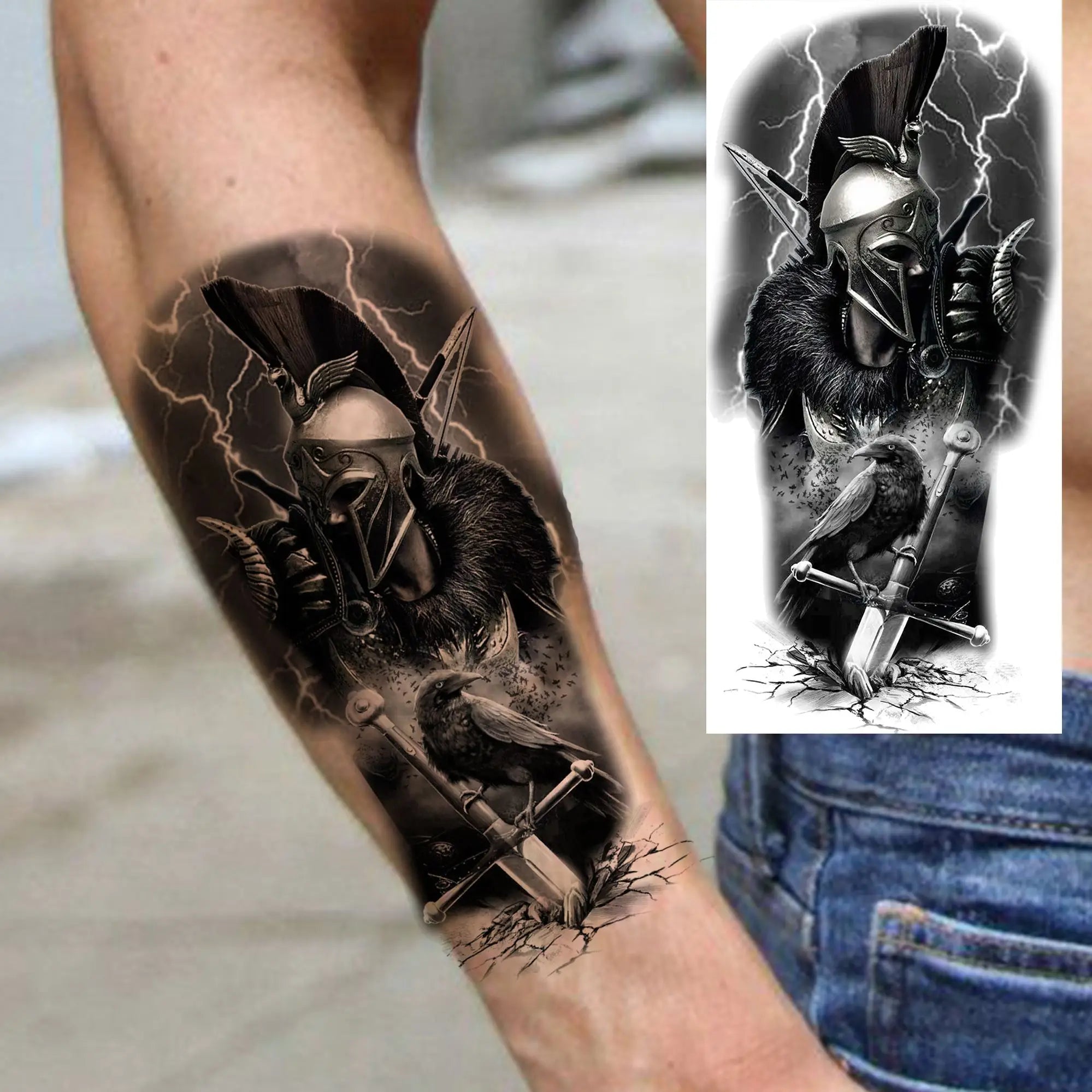 Spartan Warrior Temporary Tattoo — Realistic Waterproof Body Art