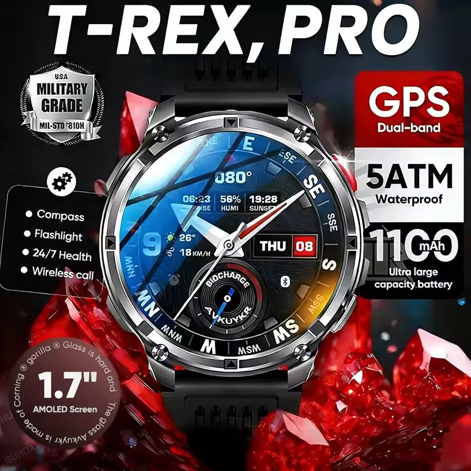 2026 T-Rex3 Pro Military Smartwatch — 1100mAh, GPS, 5ATM Waterproof & Compass