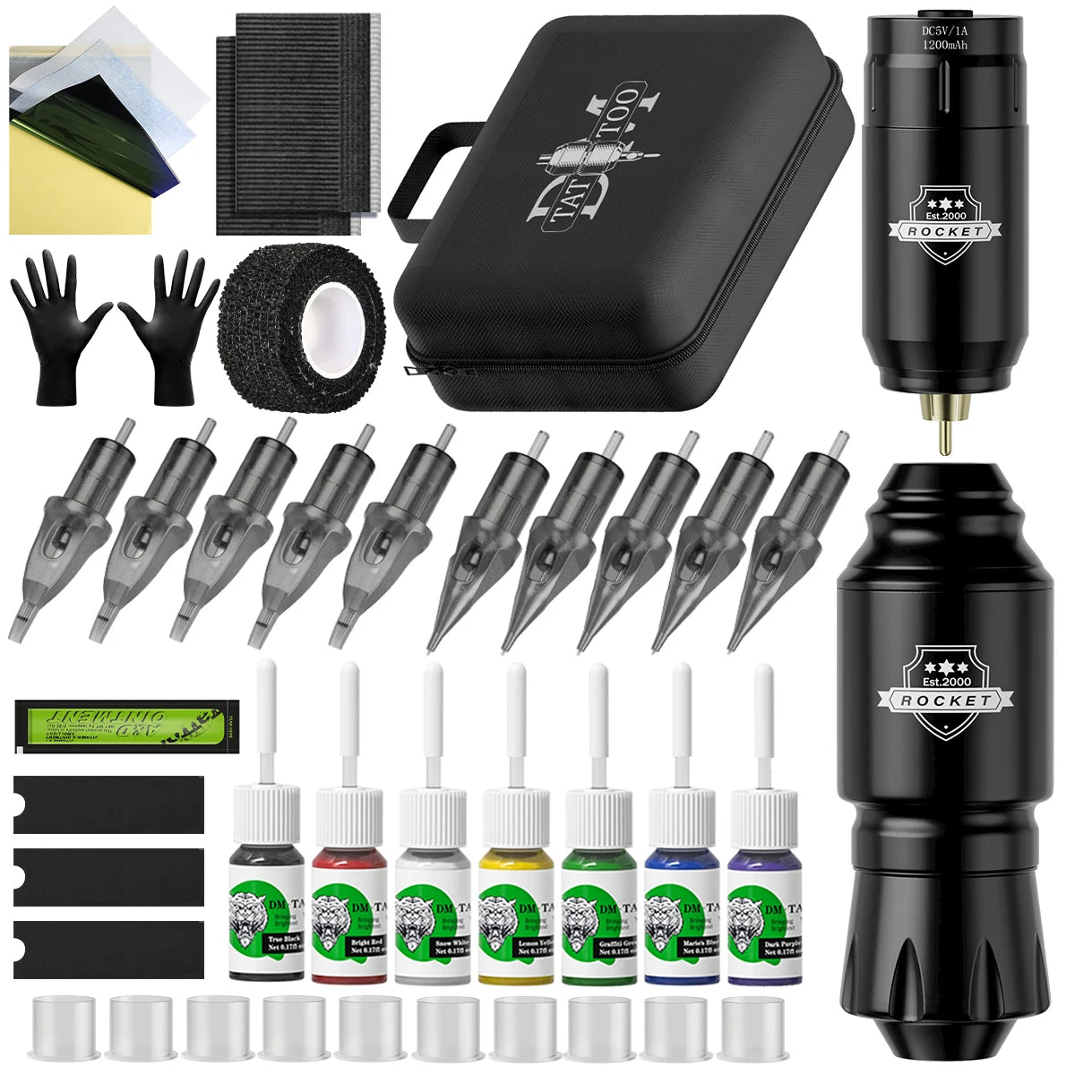 DM Wireless Tattoo Kit — Complete Mini Rocket Machine Set
