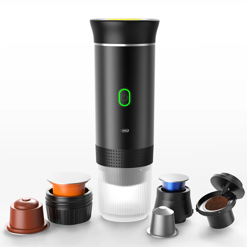 Portable Wireless Espresso Machine — 3-in-1 Capsule, Pod & Ground Coffee Maker for Travel & Car