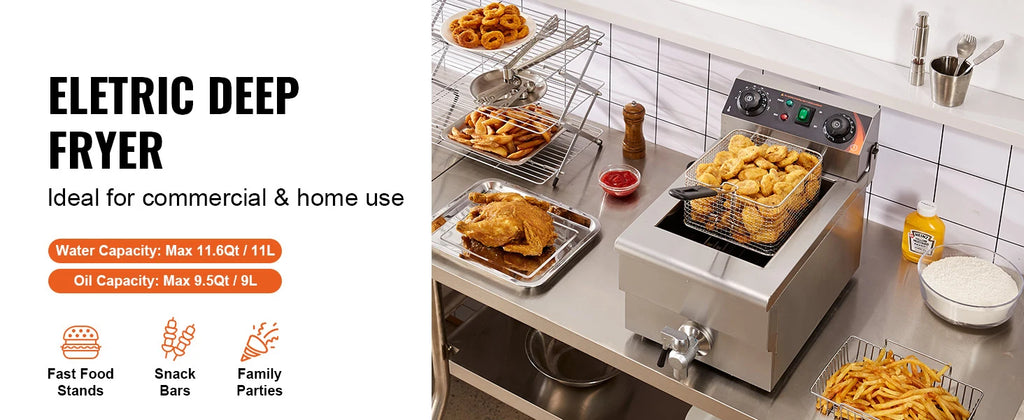SucceBuy Commercial Deep Fryer — Electric Countertop Stainless Steel with Timer & Temp Control
