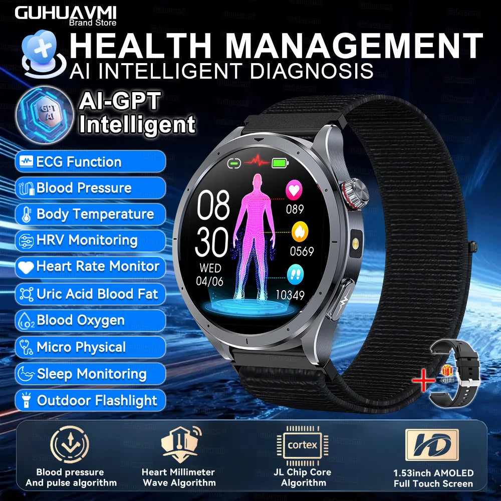 2026 Health Smartwatch — ECG+PPG Body Fat, Uric Acid & Blood Oxygen for Men & Women