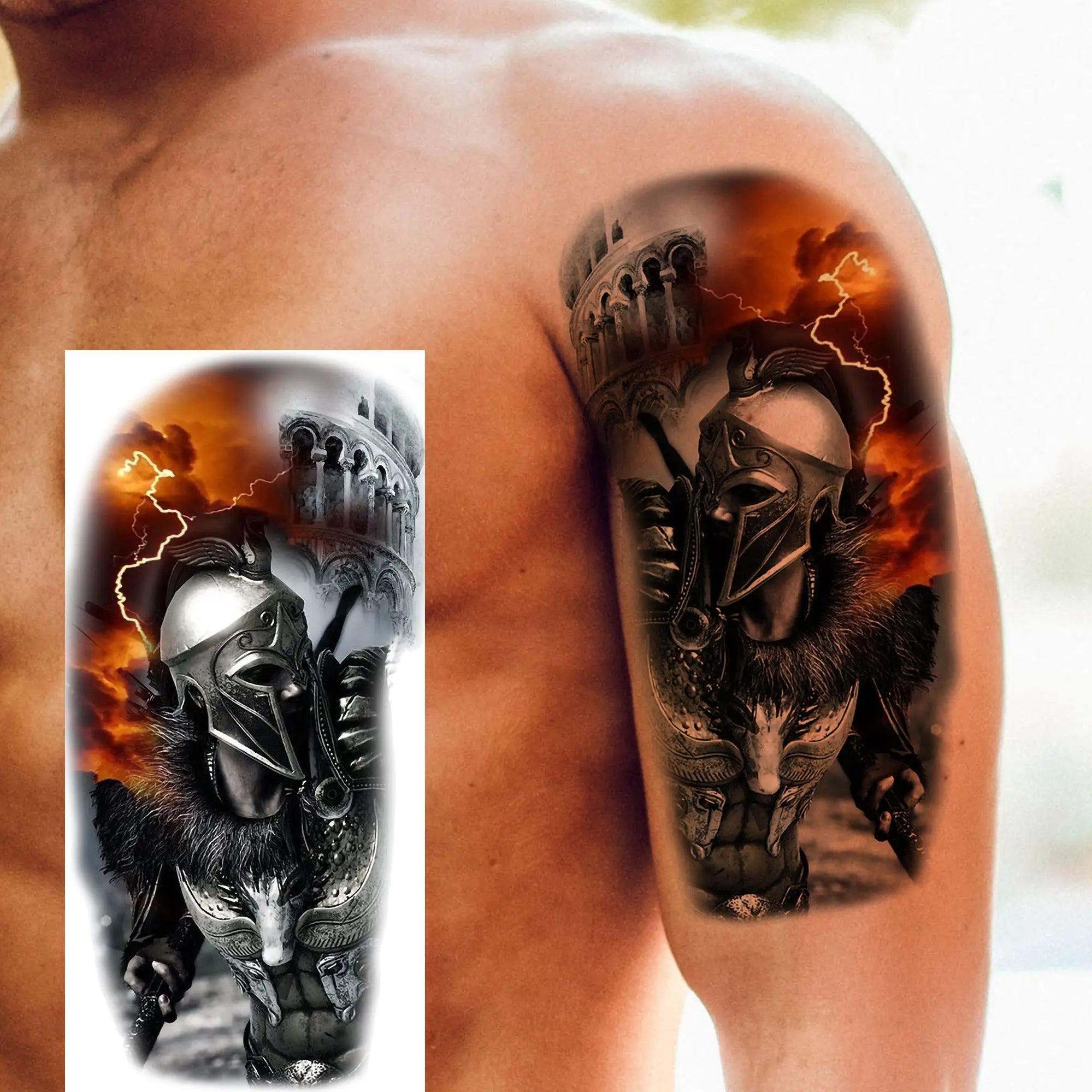 Spartan Warrior Temporary Tattoo — Realistic Waterproof Body Art