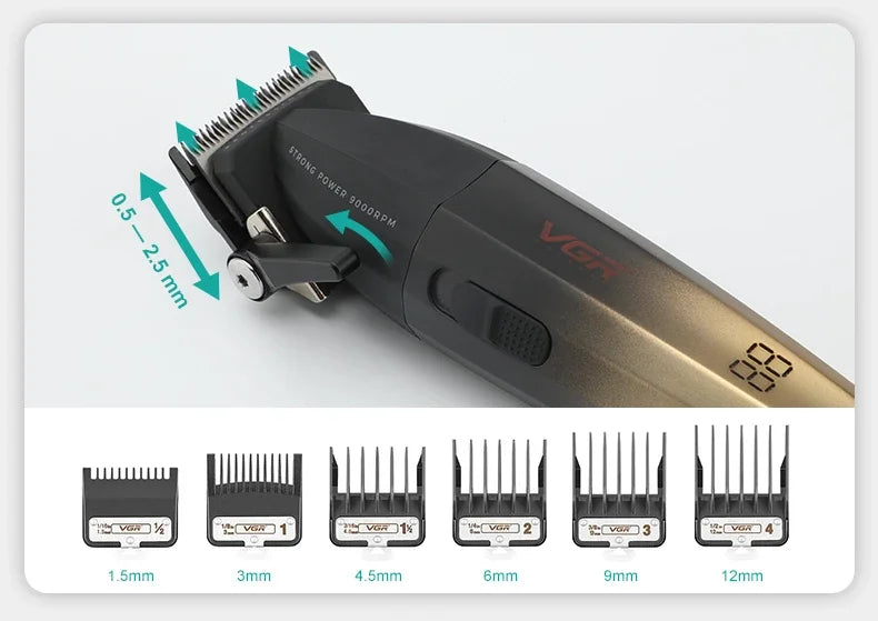 VGR Hair Trimmer Professional Clipper Barber Adjustable Hair Cut Machine 9000 RPM Clipper LED Display Hair Clippers Men V-003