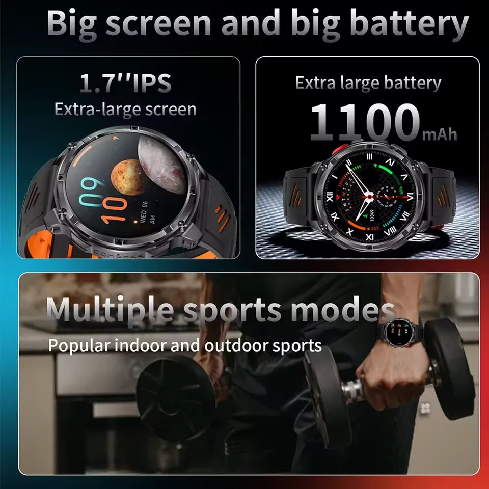 2026 T-Rex3 Pro Military Smartwatch — 1100mAh, GPS, 5ATM Waterproof & Compass