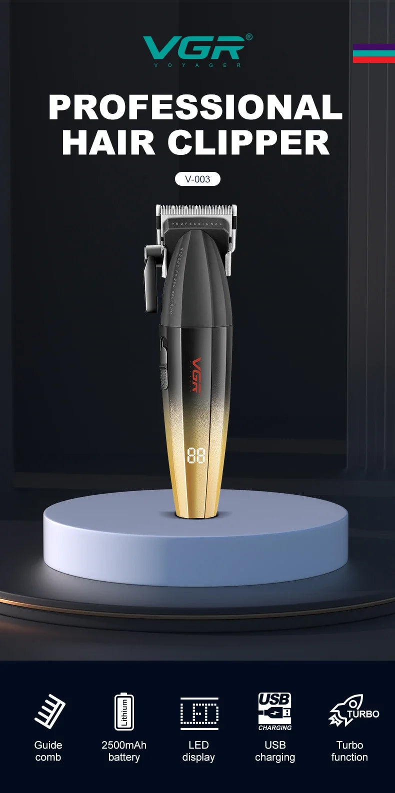 VGR Hair Trimmer Professional Clipper Barber Adjustable Hair Cut Machine 9000 RPM Clipper LED Display Hair Clippers Men V-003