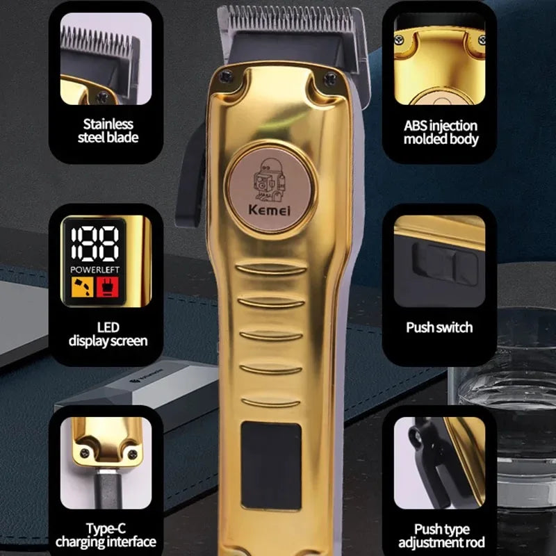 Kemei Professional Hair Clippers Electric Cordless Hair Trimmer with LCD Display USB Rechargeable Hair Cutting Machine for Men