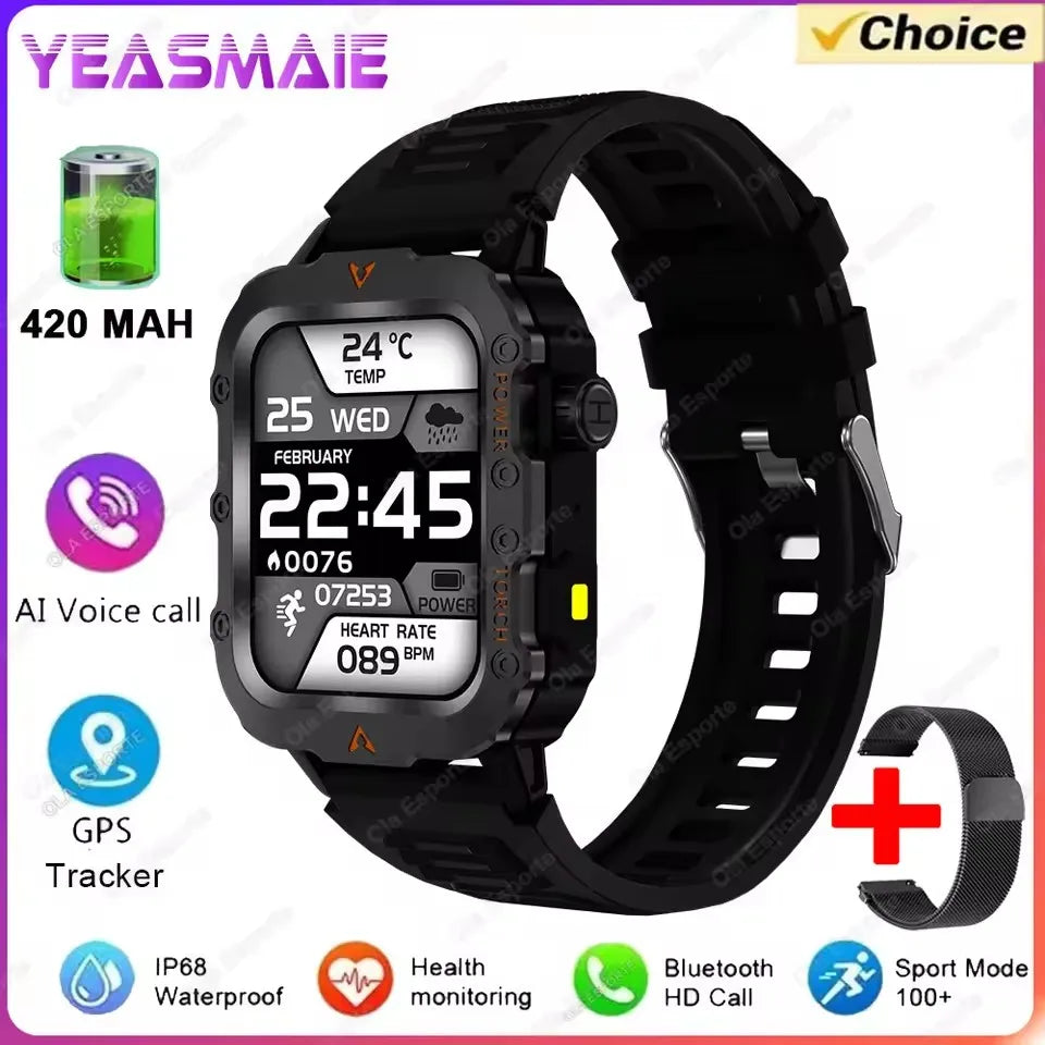 2026 Rugged Military Smartwatch — Waterproof, AI Voice, Health Monitor for Men
