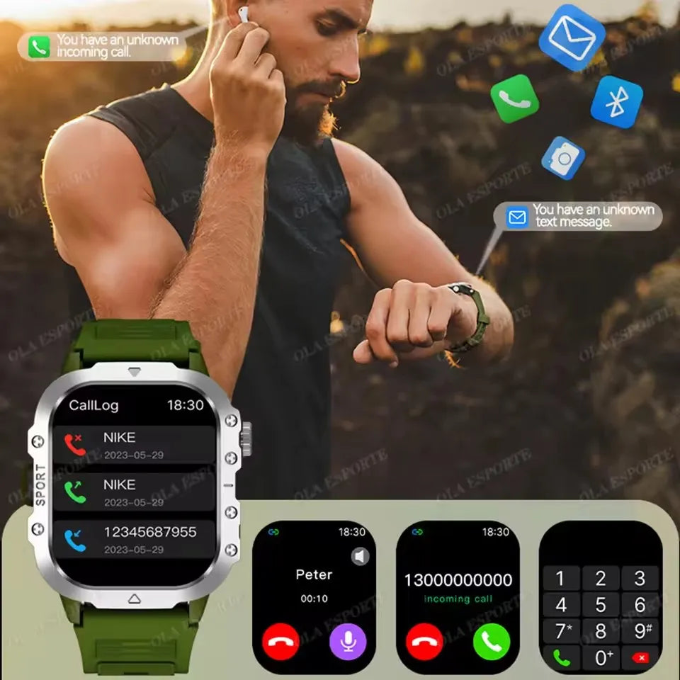 2026 Rugged Military Smartwatch — Waterproof, AI Voice, Health Monitor for Men