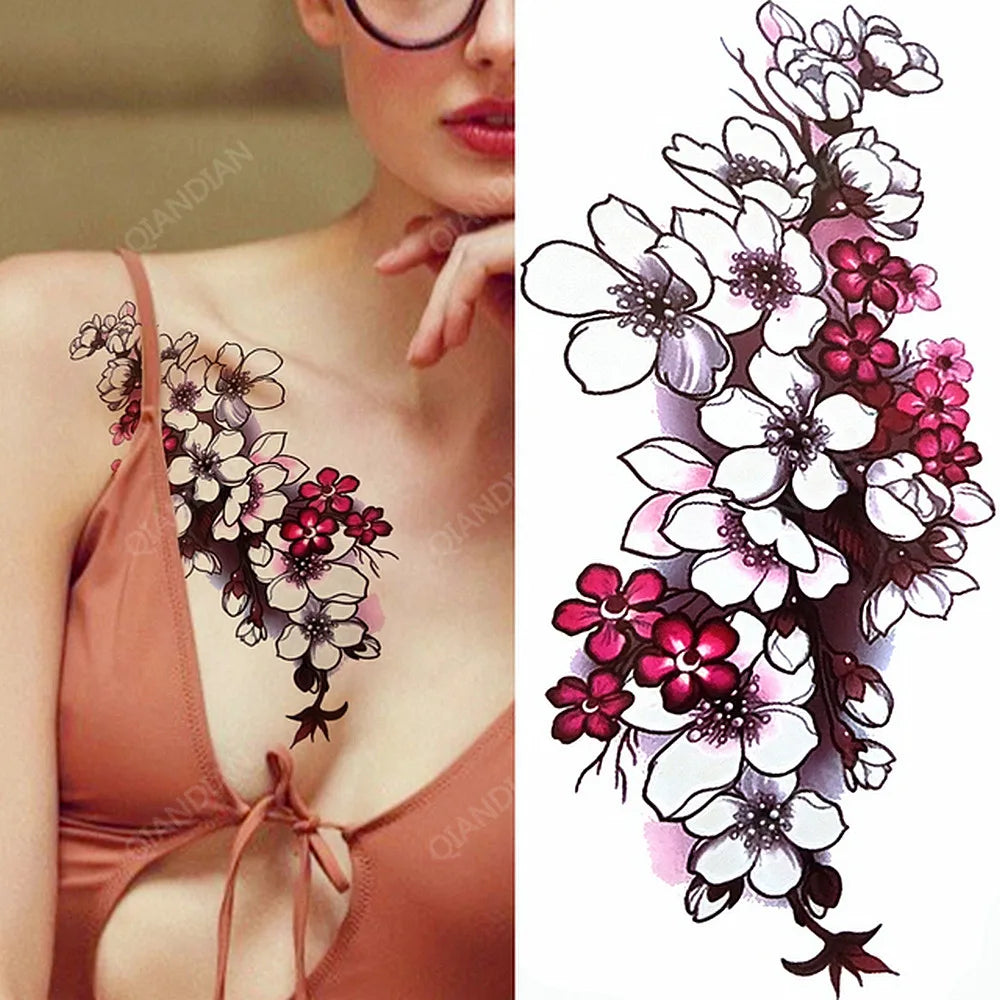 Floral Waterproof Temporary Tattoo — Rose, Lotus & Sunflower Body Art for Women