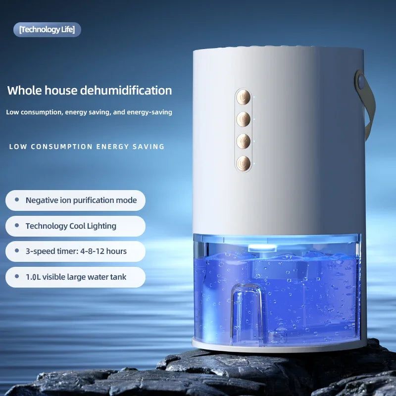 TINSOL 1300ml Portable Dehumidifier — Negative Ion, Anti-Mold for Home & Office