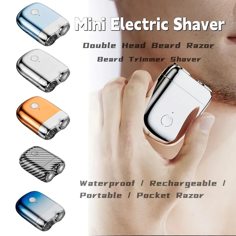Mini Double Head Electric Shaver — IPX7 Waterproof Pocket Razor with Replaceable Head