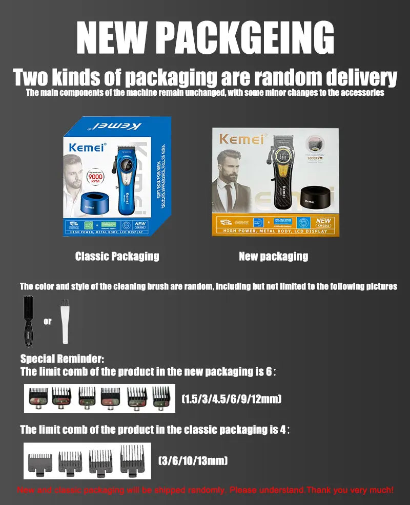 Kemei Professional Hair Clipper Kit — DLC Blade Rechargeable Cordless Barber Trimmer