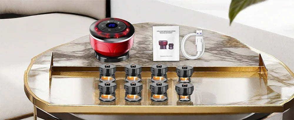 Electric Vacuum Cupping Massage 8 Cups Gua Sha Vacuum Suction Cups Anti-Cellulite Therapy Massager for Body Fat Burning Slimming
