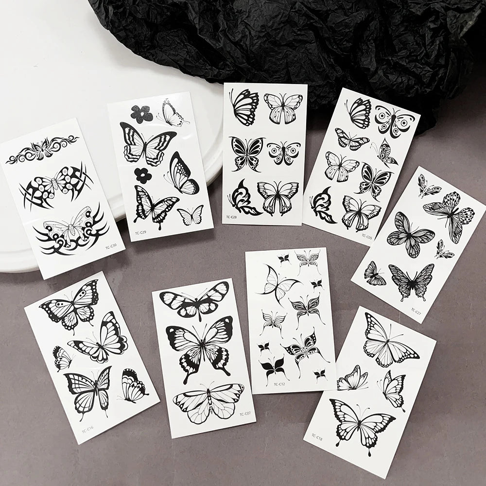3D Black Butterfly Temporary Tattoo — 30pcs Waterproof Transfer Set for Women