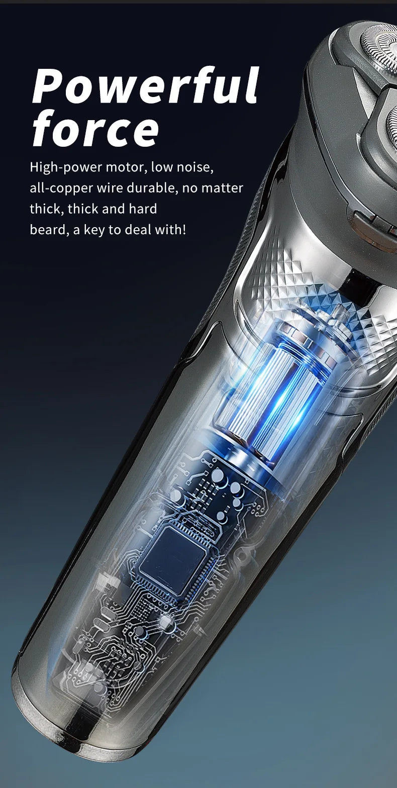 Men's Electric Razor — 3D Flexible Floating Heads, USB Rechargeable with Adjustable Shaving Strokes