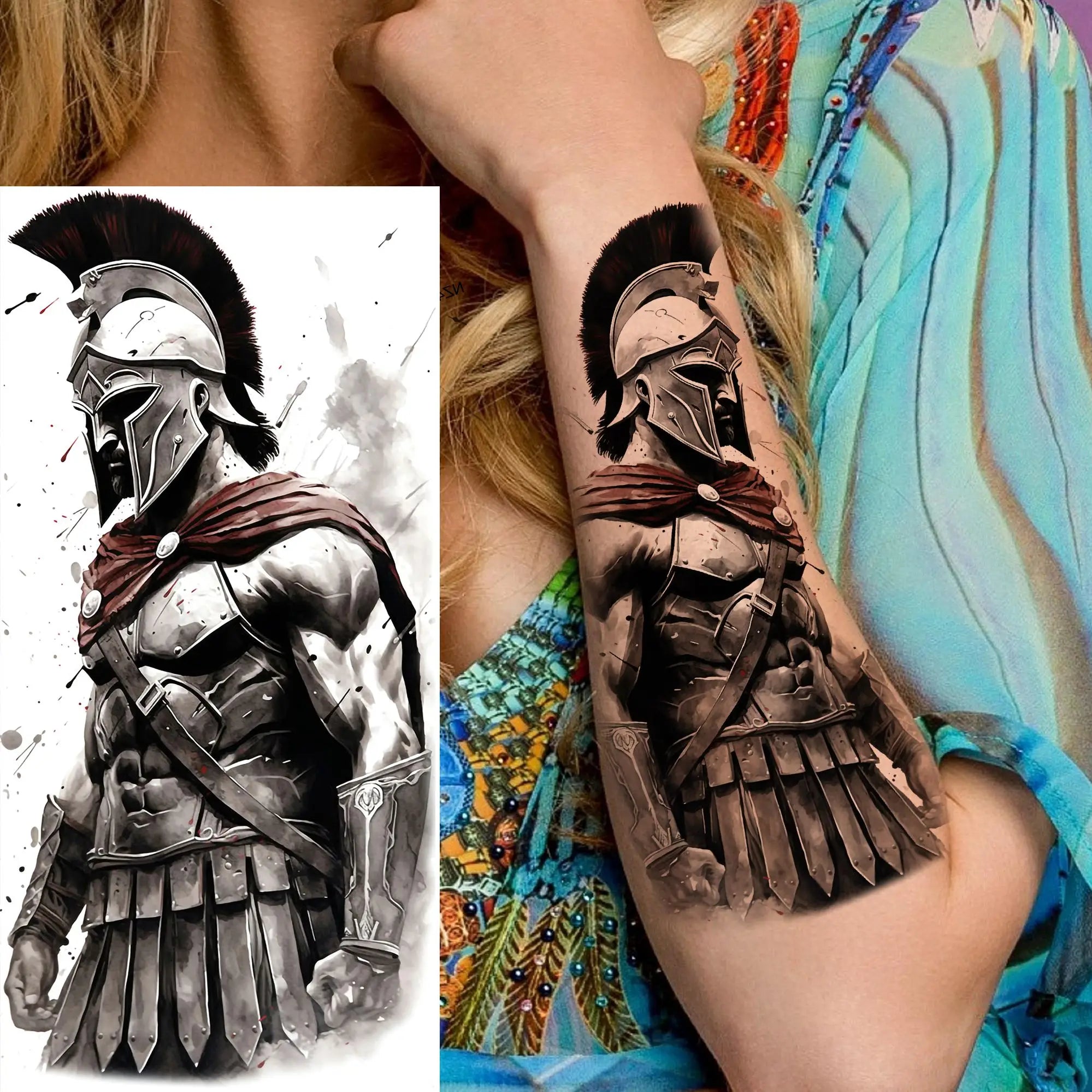 Spartan Warrior Temporary Tattoo — Realistic Waterproof Body Art