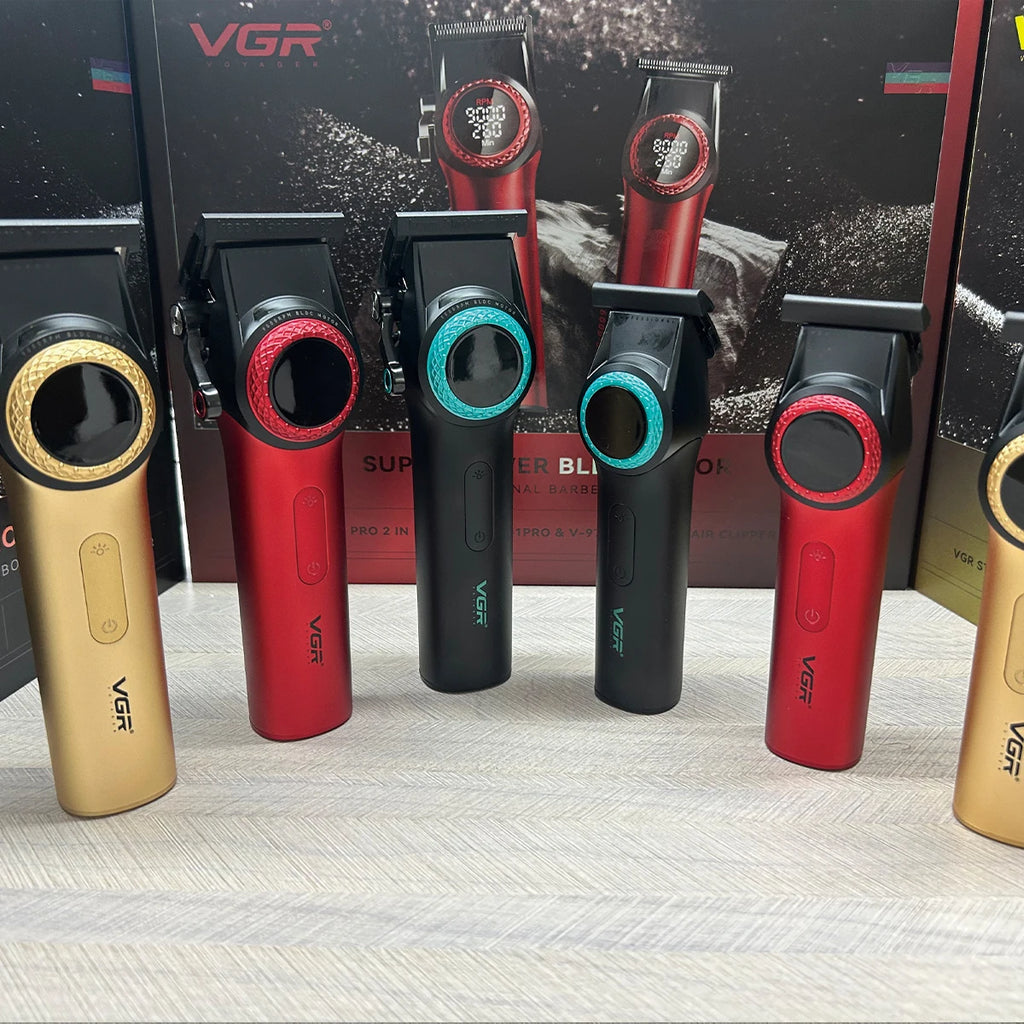 VGR Professional Hair Clipper — 12000RPM LED Digital Carving Electric Clipper V-001 & V-977