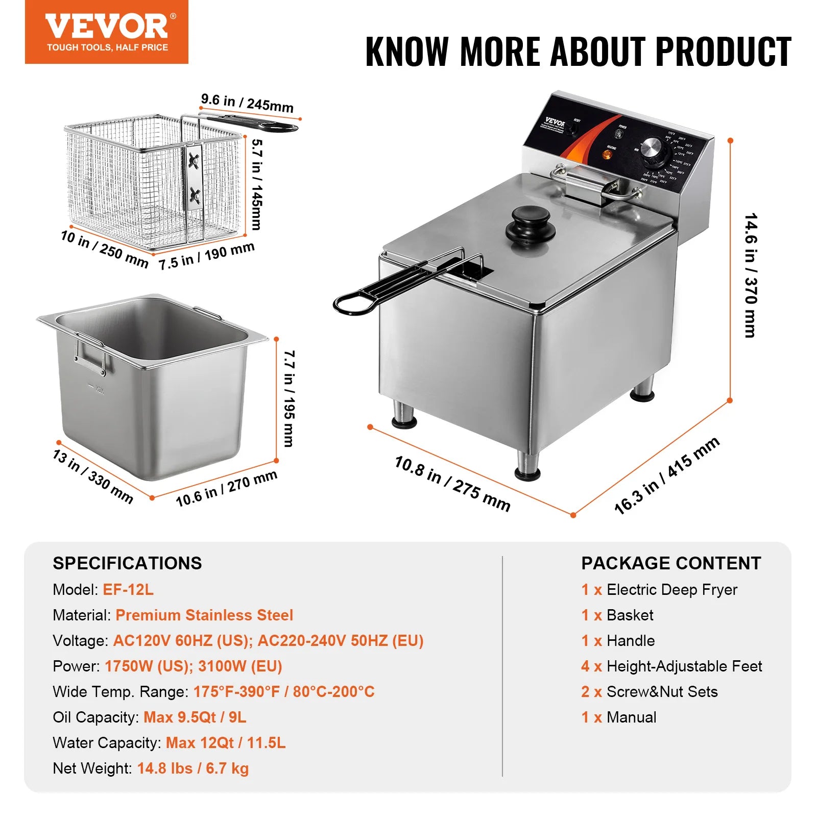 SucceBuy Commercial Deep Fryer — Electric Countertop Stainless Steel with Timer & Temp Control