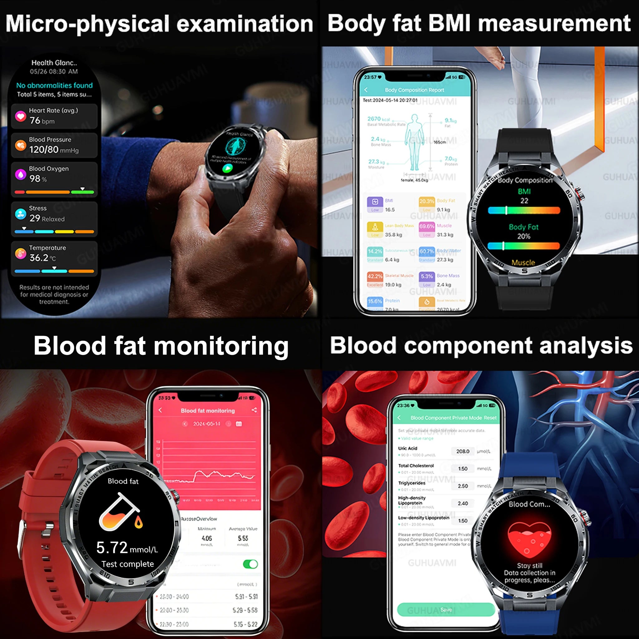 2026 ECG+PPG Health Smartwatch — Body Fat, Uric Acid & Bluetooth Call for Men & Women