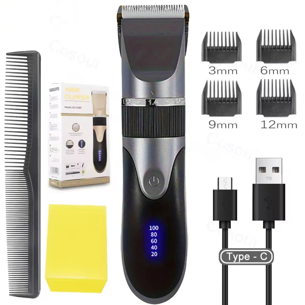 Hair Clipper Kit — Electric Trimmer with Comb & 4 Guide Caps for Precise Cutting
